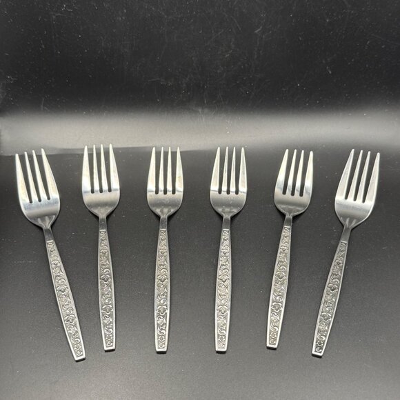 Northland Stainless Korea Flatware 6 Salad Forks Rendezvous Pattern 6.75 Inch - Picture 1 of 4